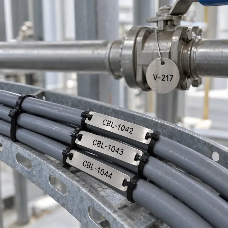 RVS kabelmerkers en ventiellabels met gemarkeerde codes