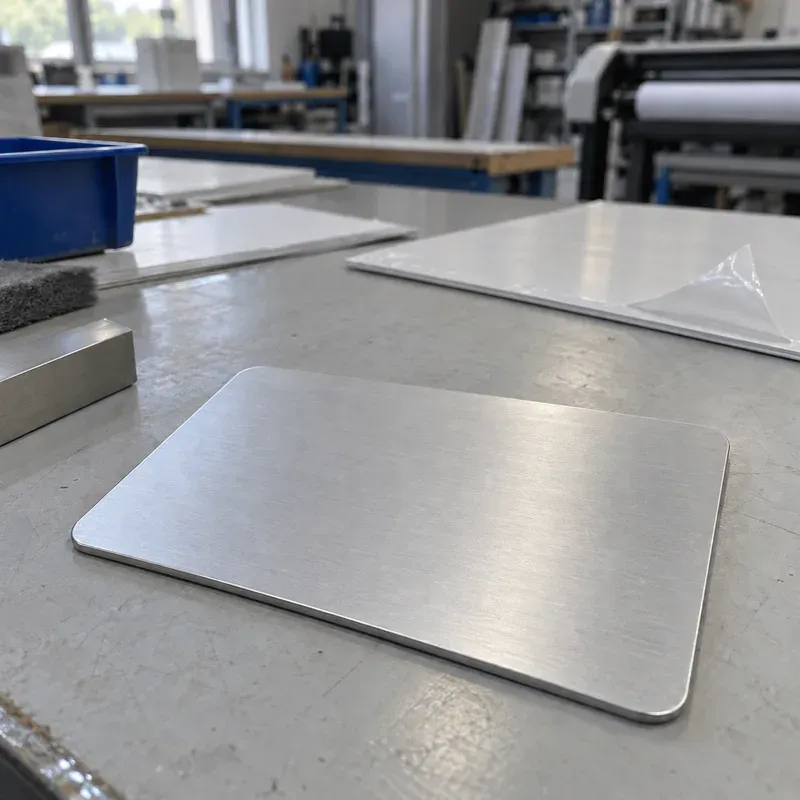 Anodised aluminium plate, close-up.