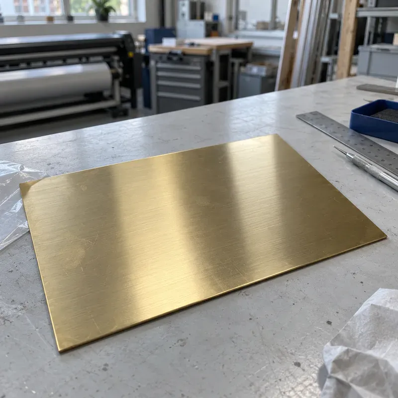 Brass plate, close-up.
