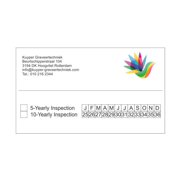 Keuringssticker met eigen logo - 5 of 10 jaar inspectie